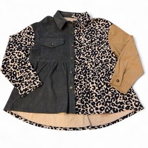 Babydoll Colorblock Corded Shacket Women’s Large Jacket Leopard Boho Western
